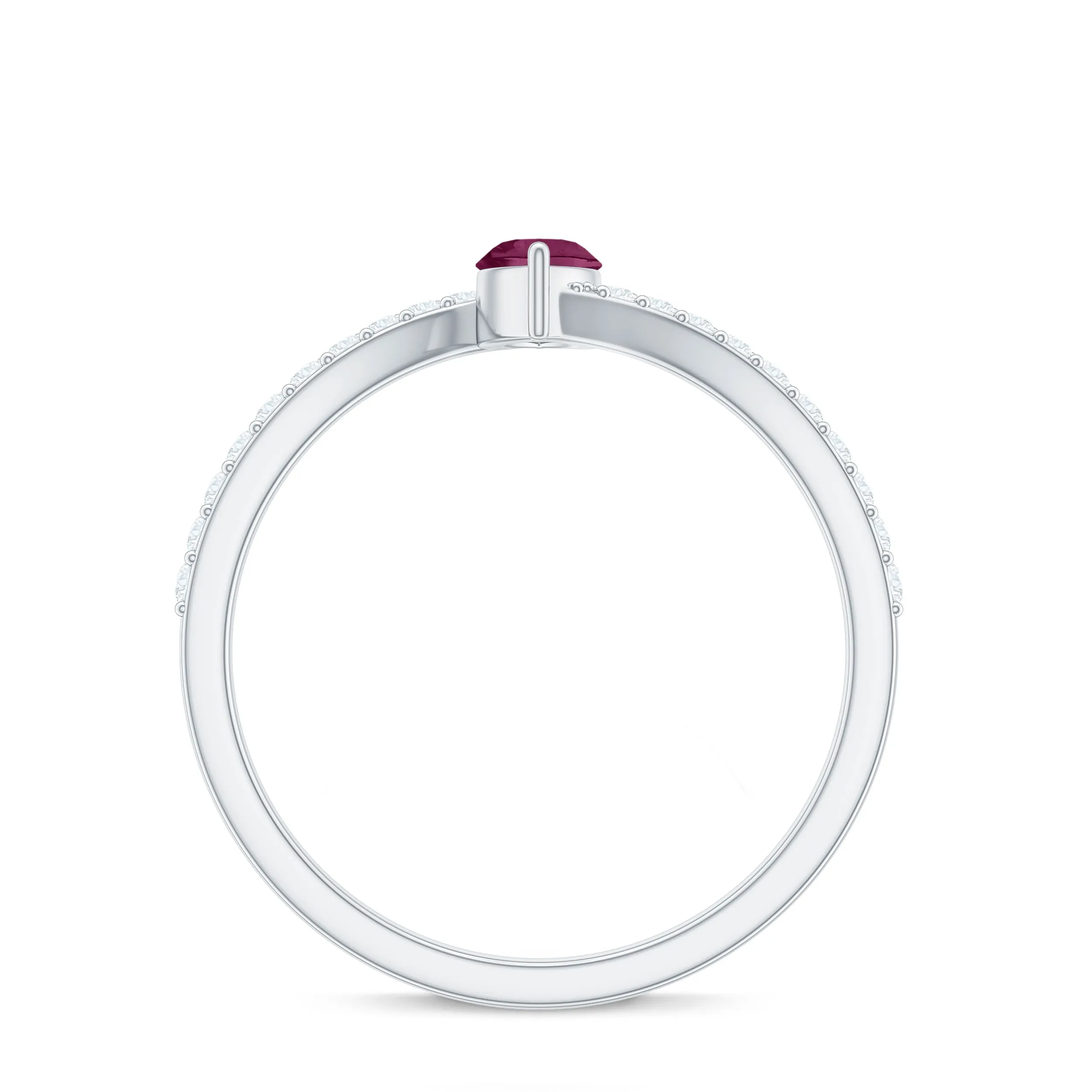 0.75 CT Bypass Rhodolite Minimal Ring with Diamond Accent