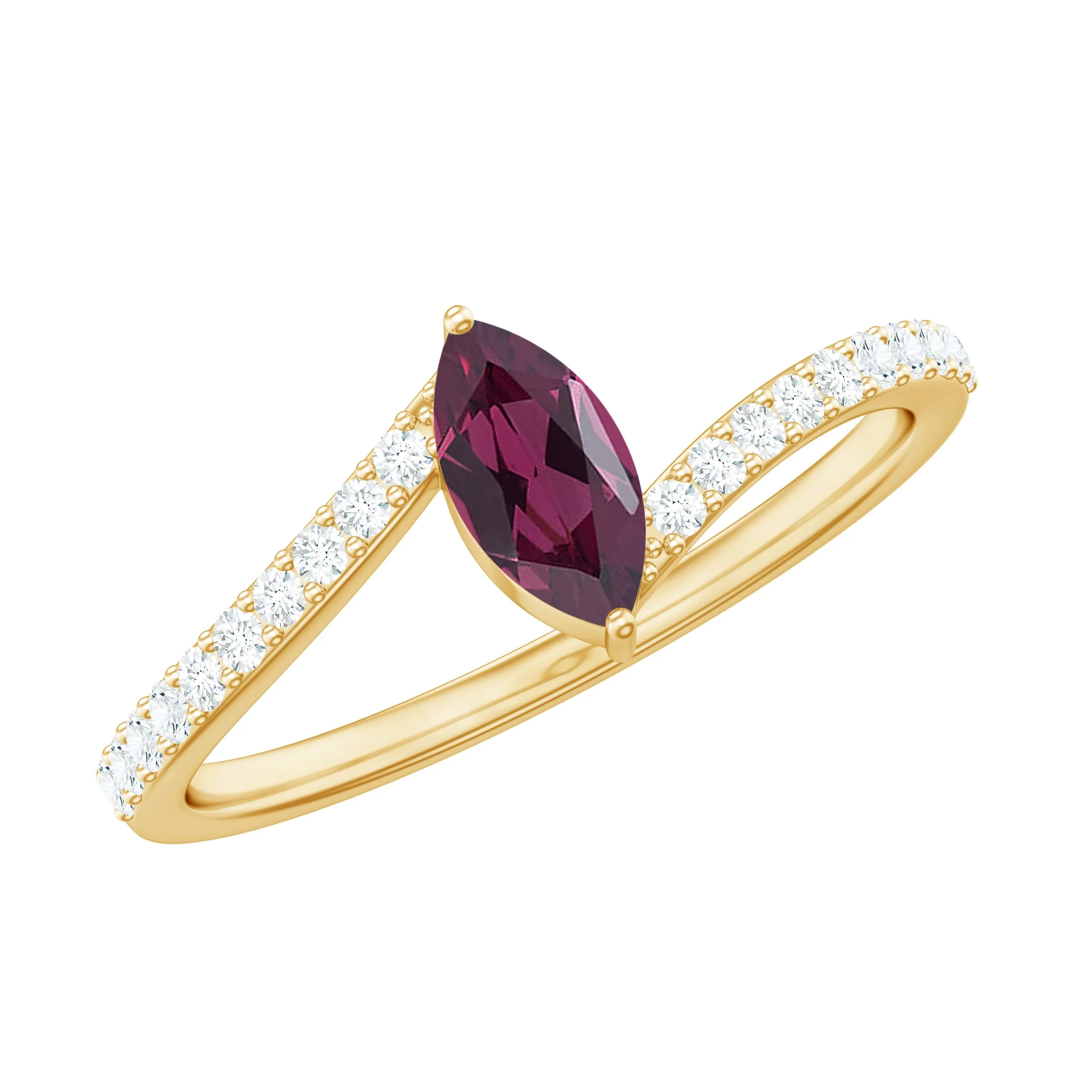 0.75 CT Bypass Rhodolite Minimal Ring with Diamond Accent