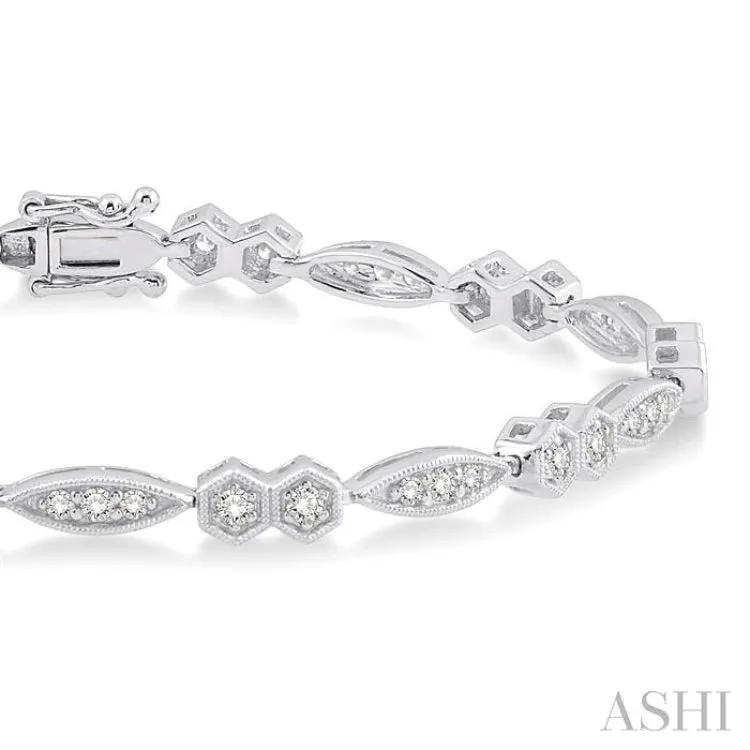 1 1/6 Ctw Marquise & Hexagonal Mount Round Cut Diamond Bracelet in 14K White Gold