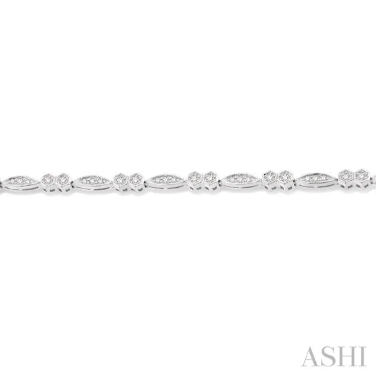 1 1/6 Ctw Marquise & Hexagonal Mount Round Cut Diamond Bracelet in 14K White Gold