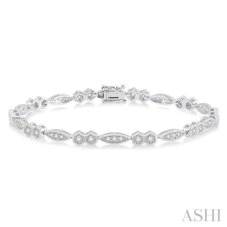 1 1/6 Ctw Marquise & Hexagonal Mount Round Cut Diamond Bracelet in 14K White Gold