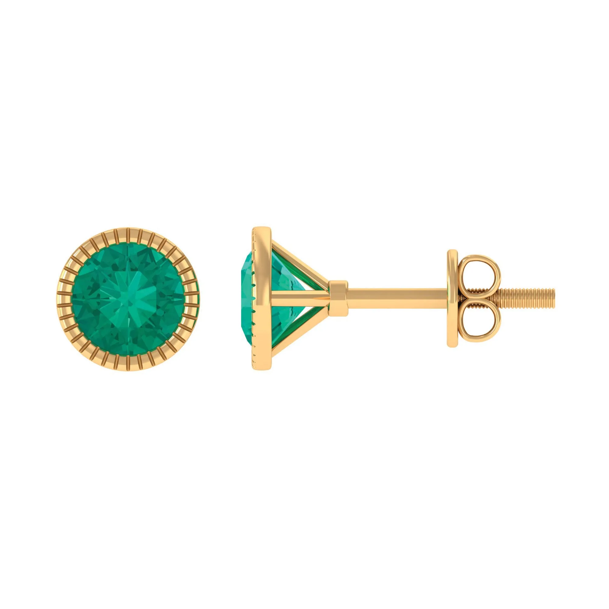 1 CT Bezel Set Round Emerald Solitaire Stud Earrings