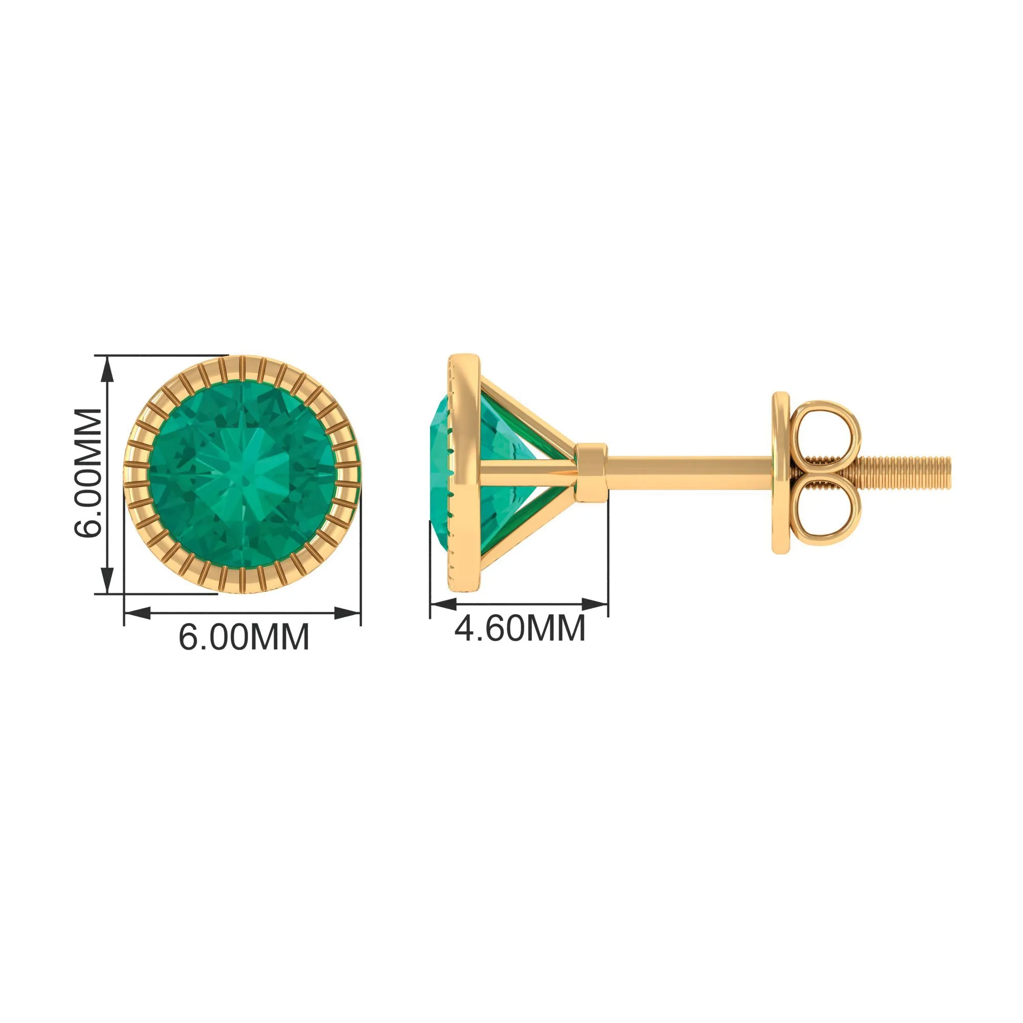 1 CT Bezel Set Round Emerald Solitaire Stud Earrings