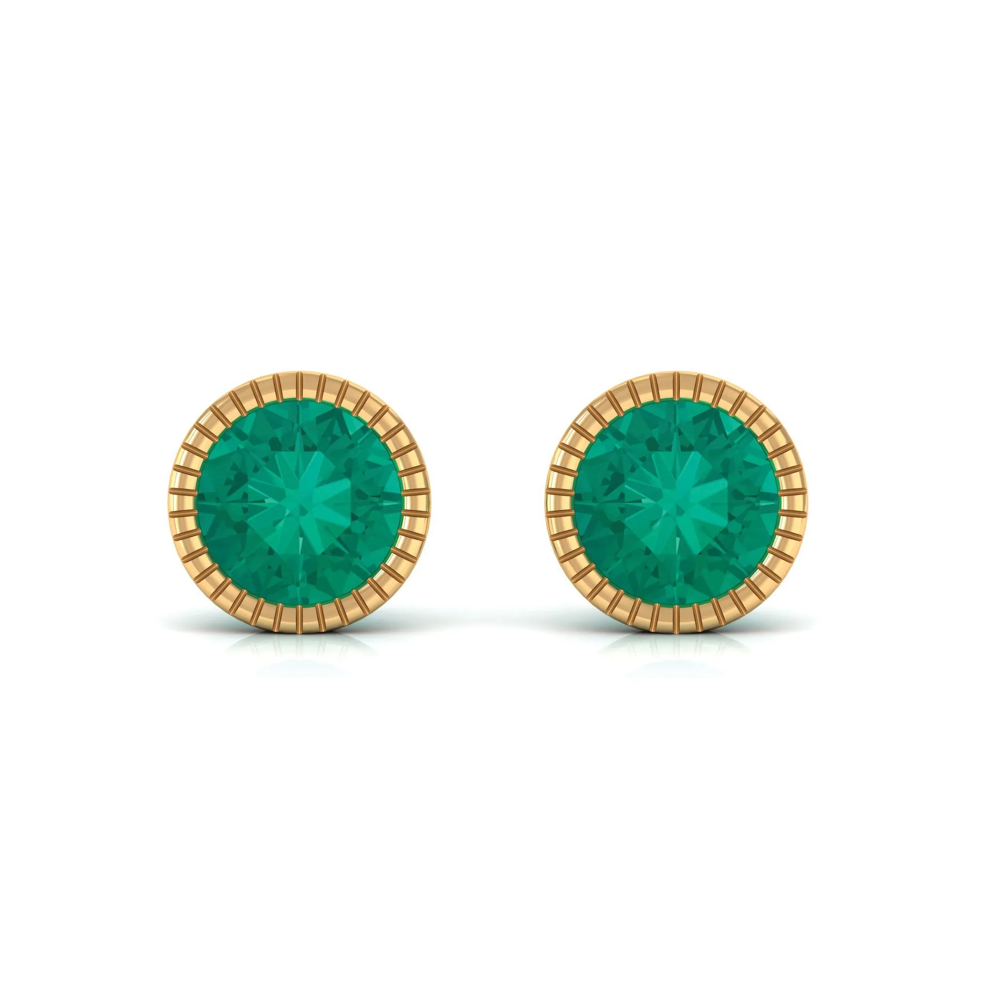 1 CT Bezel Set Round Emerald Solitaire Stud Earrings