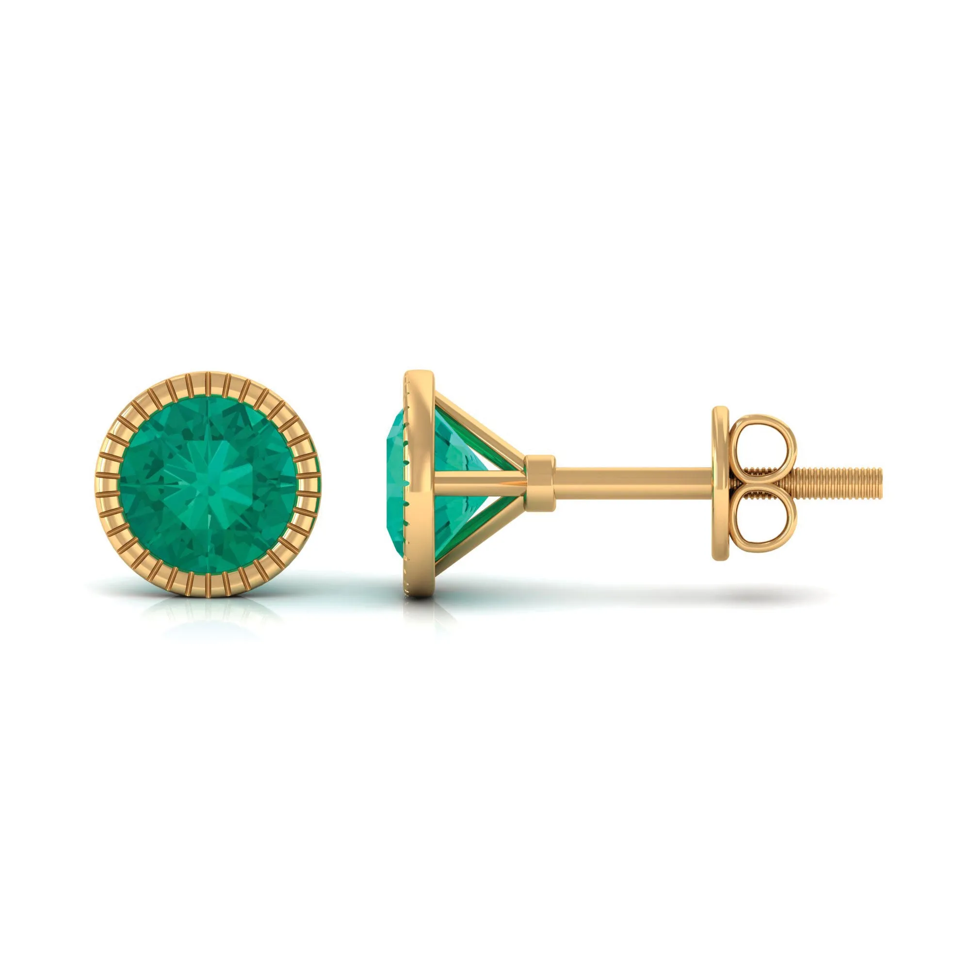 1 CT Bezel Set Round Emerald Solitaire Stud Earrings