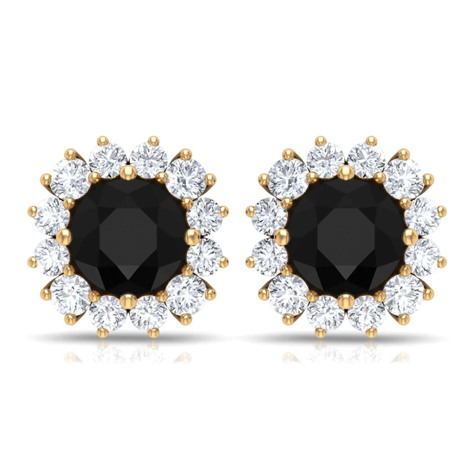 1 CT Classic Black Spinel and Diamond Halo Stud Earrings