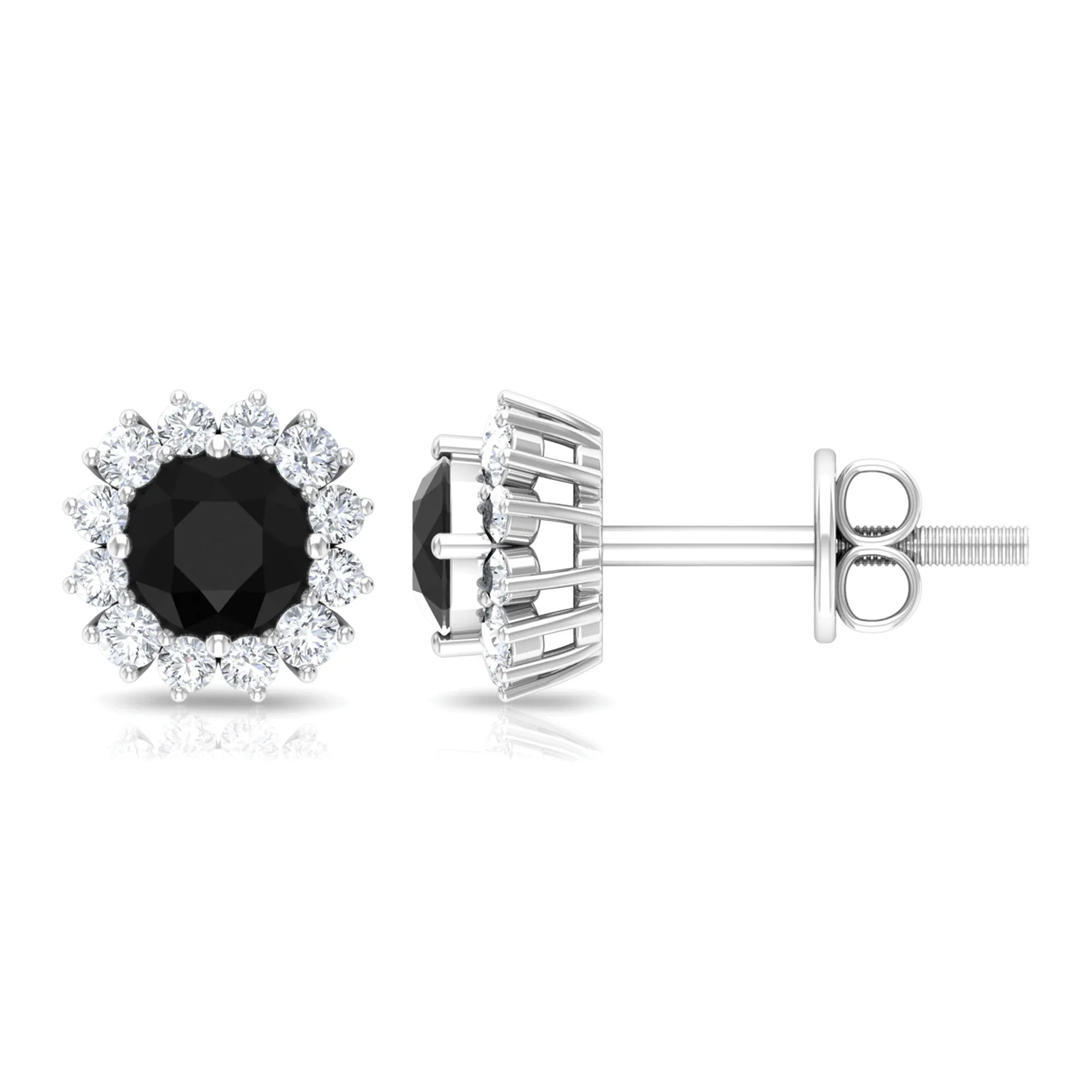 1 CT Classic Black Spinel and Diamond Halo Stud Earrings