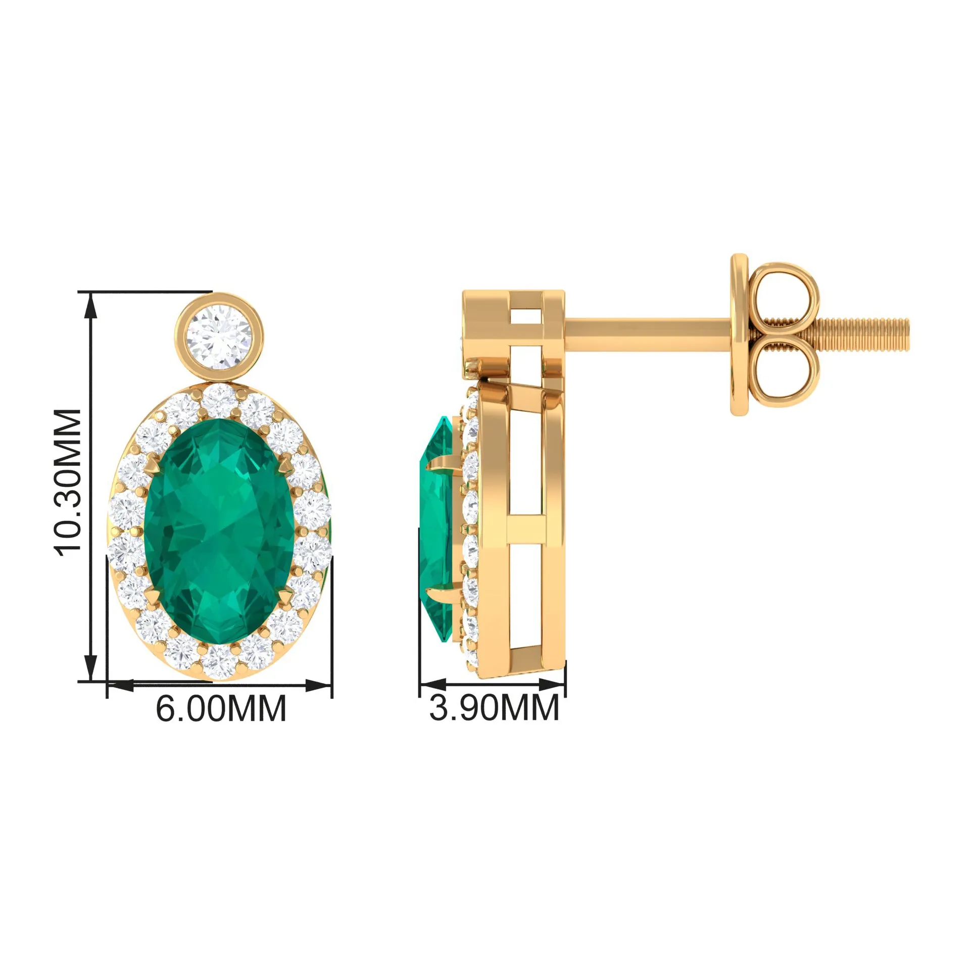 1 CT Oval Emerald and Diamond Halo Stud Earrings