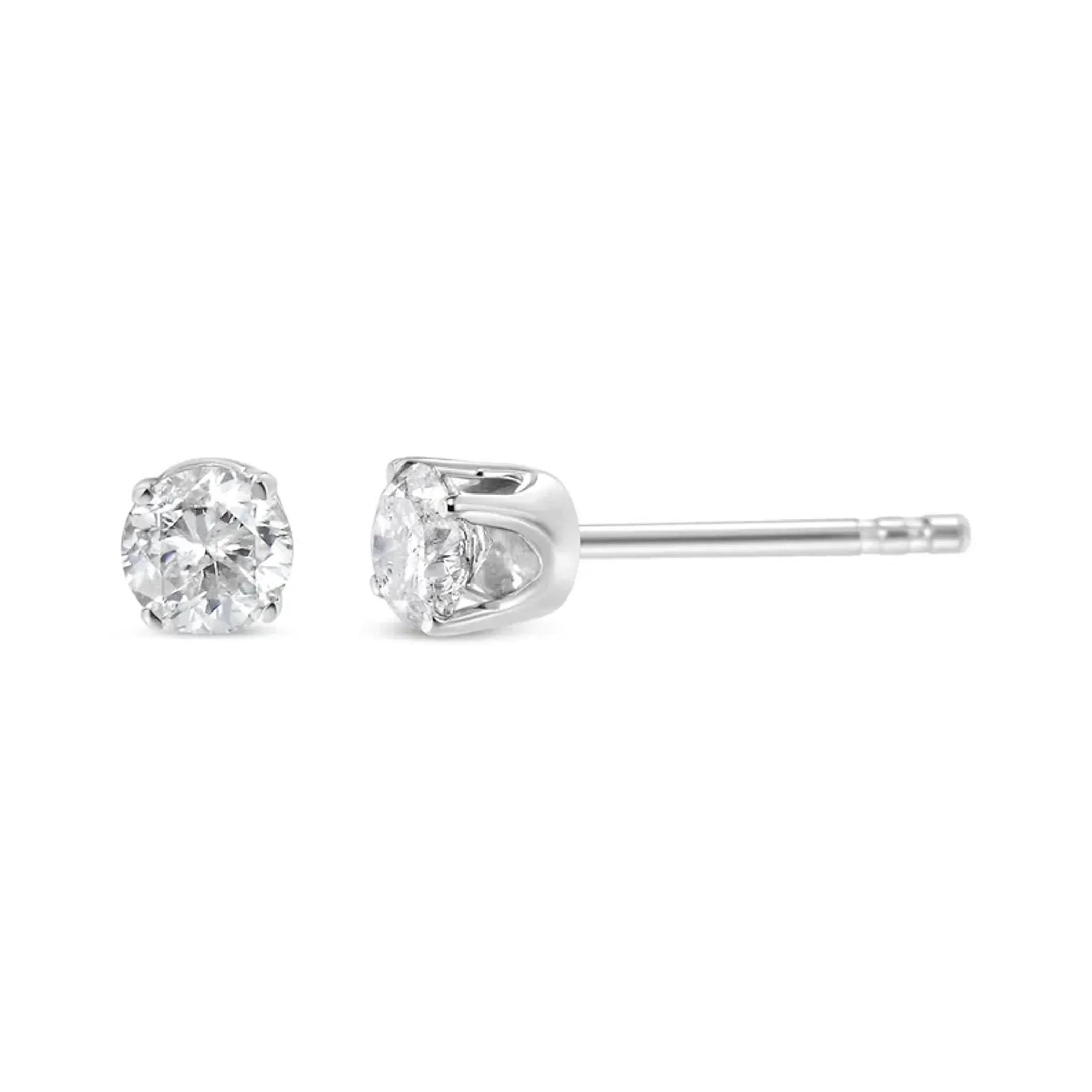 10K White Gold 1/6 Cttw Round Brilliant-Cut Near Colorless Diamond Classic 4-Prong Stud Earrings (H-I Color, I2-I3 Clarity)