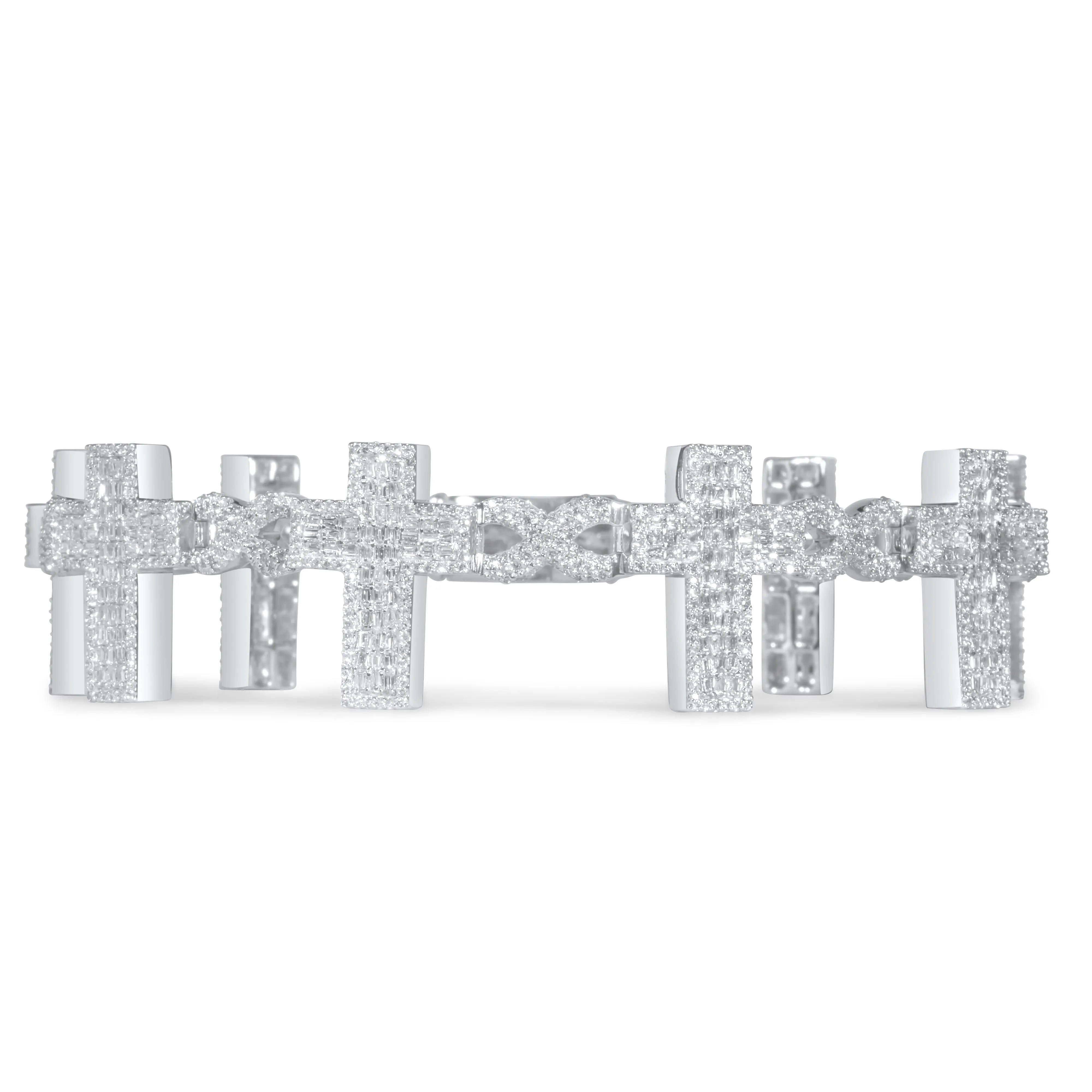 10k White Gold Diamond Baguette Cross Bracelet 3.97 ctw