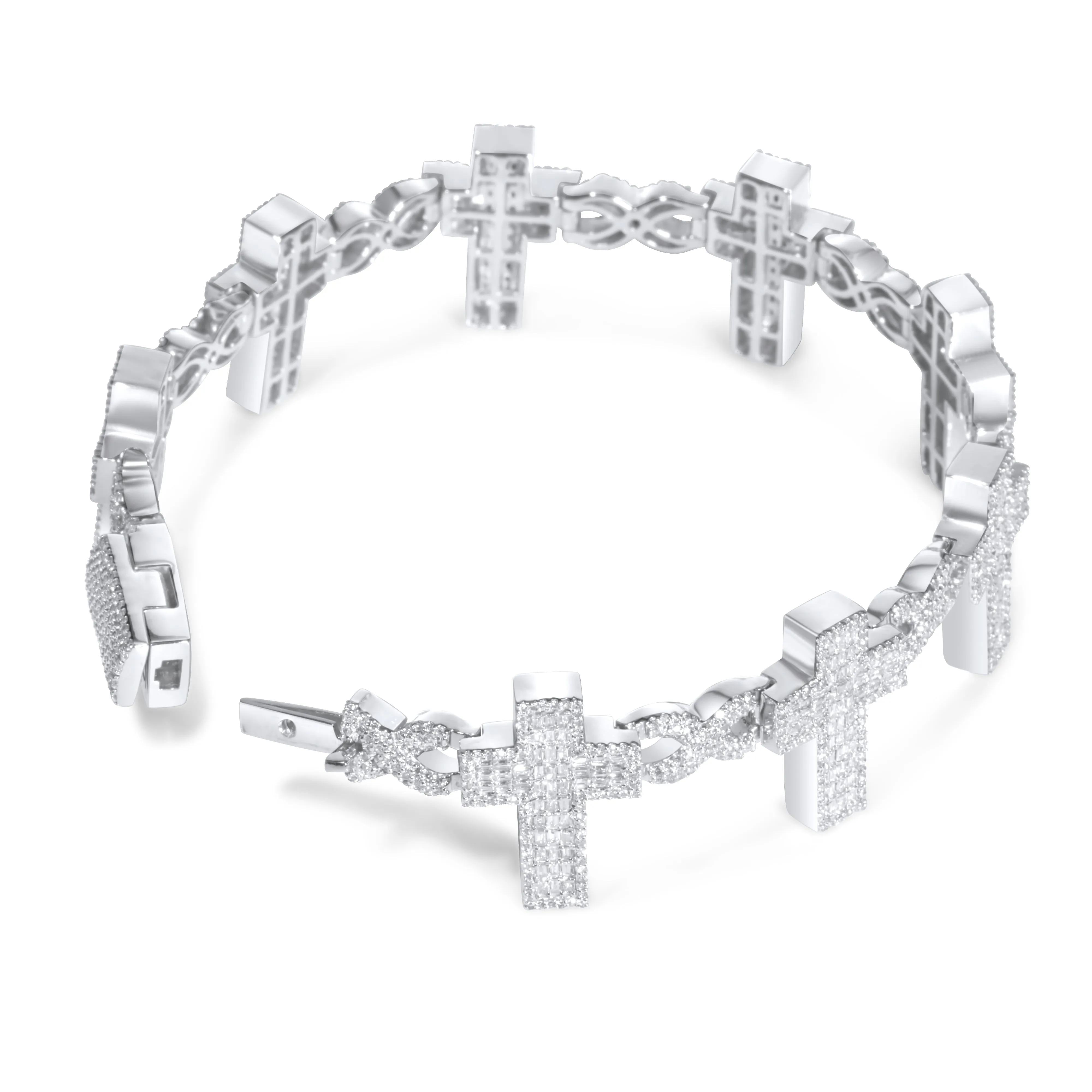 10k White Gold Diamond Baguette Cross Bracelet 3.97 ctw