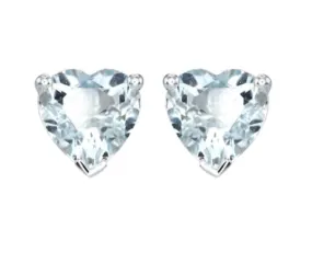 10k White Gold Plated 1 Carat Heart Created Aquamarine Sapphire Stud Earrings