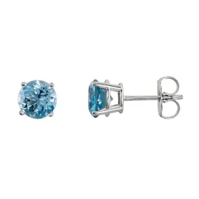 10k White Gold Plated 2 Carat Round Created Aquamarine Sapphire Stud Earrings