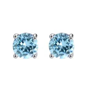 10k White Gold Plated 3 Carat Round Created Blue Topaz Sapphire Stud Earrings