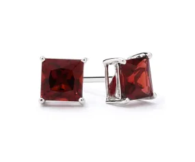 10k White Gold Plated 4 Carat Square Created Garnet Sapphire Stud Earrings