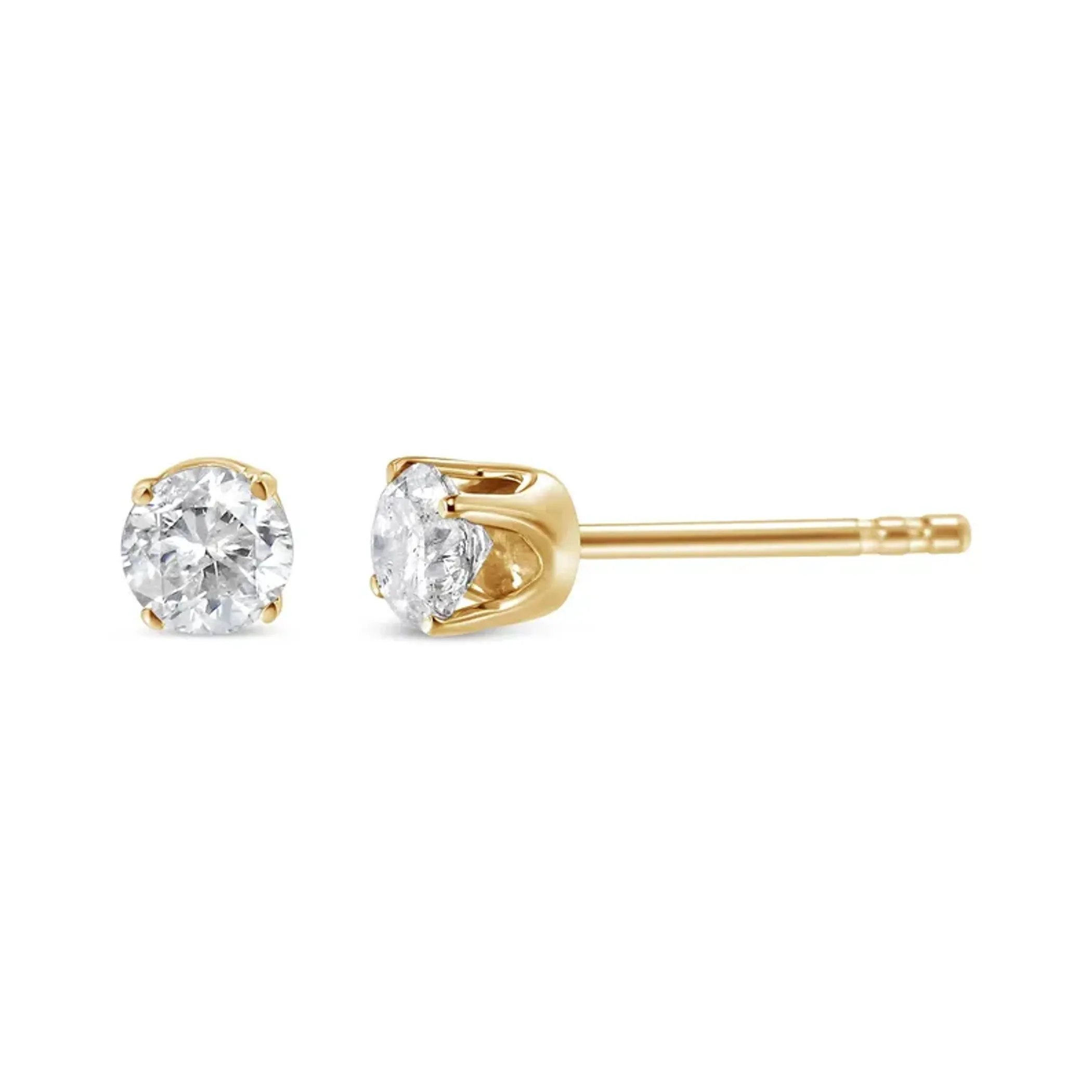 10K Yellow Gold over .925 Sterling Silver 1/10 Cttw Round Brilliant-Cut Diamond Classic 4-Prong Stud Earrings (K-L Color, I2-I3 Clarity)