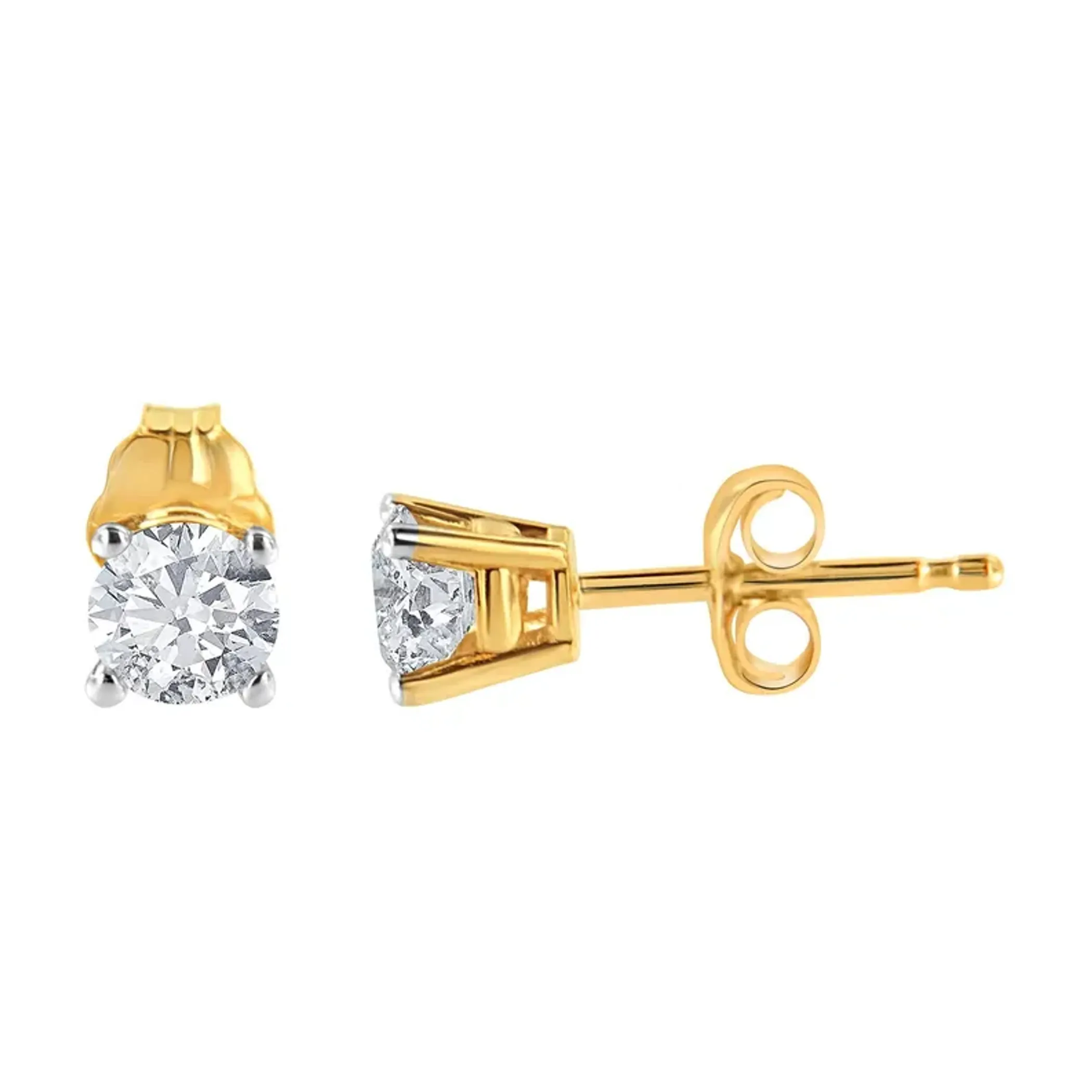 10K Yellow Gold over .925 Sterling Silver 1/10 Cttw Round Brilliant-Cut Diamond Classic 4-Prong Stud Earrings (K-L Color, I2-I3 Clarity)