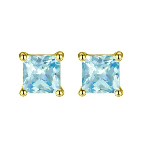 10k Yellow Gold Plated 1 Carat Square Created Blue Topaz Sapphire Stud Earrings