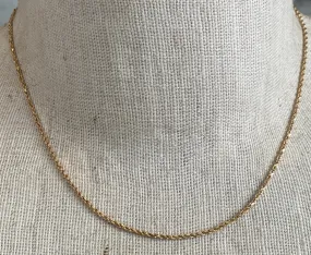 10k Yellow Gold Twist Rope Chain Necklace 16" Long x 1.5mm Wide Signed OR