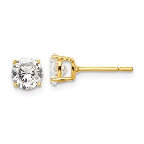 10K Yellow White Gold Round CZ Prong Studs Earrungs 9mm for Womens Mens Push Back Jewelry