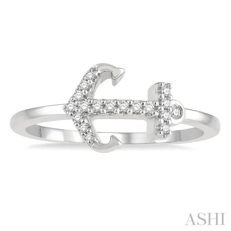 1/10 ctw Anchor Charm Round Cut Diamond Petite Fashion Ring in 10K White Gold