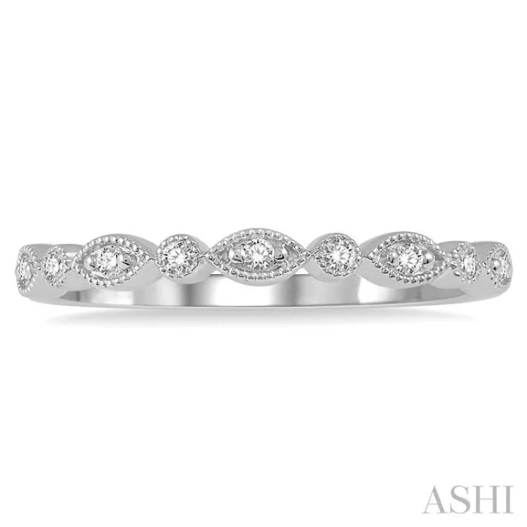 1/10 Ctw Marquise & Circular Mount Round Cut Diamond Stackable Band in 14K White Gold