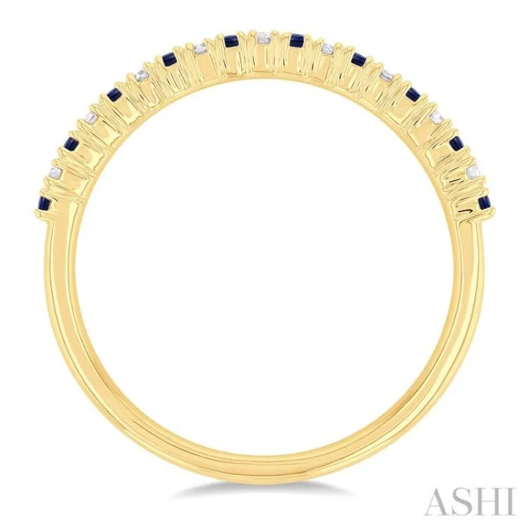 1/10 Ctw Petite 1.35 MM Sapphire and Round Cut Diamond Precious Stack Band in 10K Yellow Gold