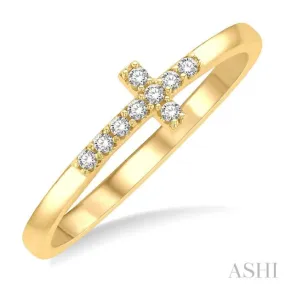 1/10 ctw Petite Reclining Cross Round Cut Diamond Stackable Fashion Ring in 10K Yellow Gold