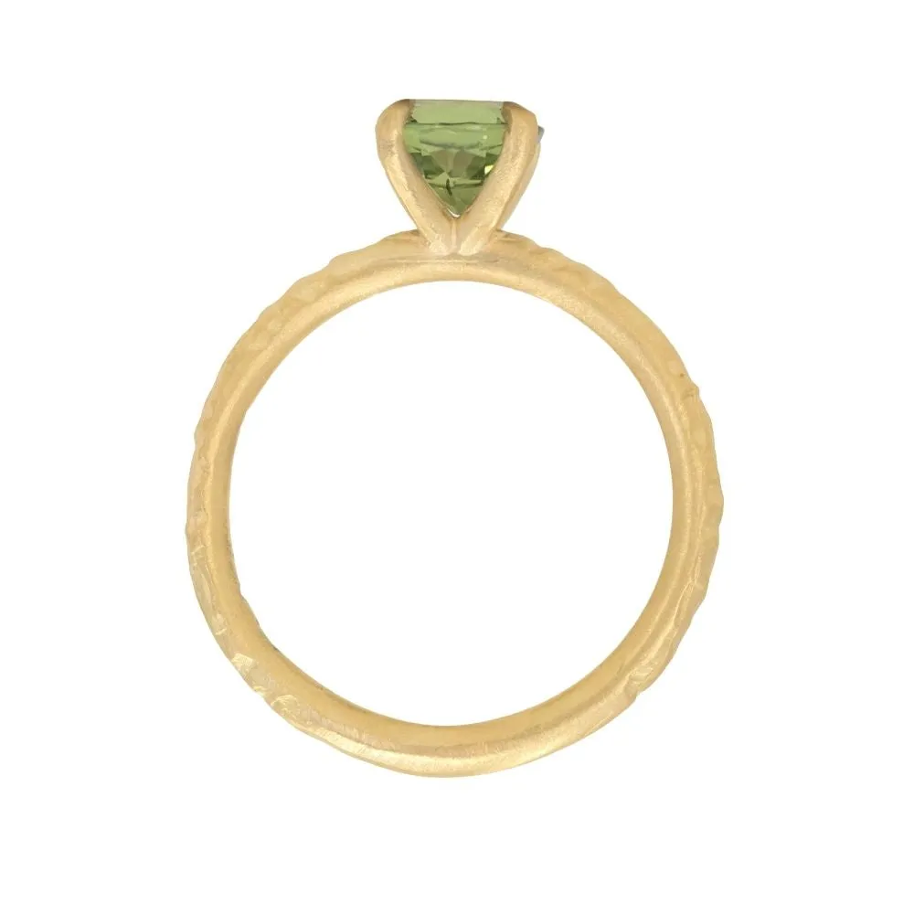 1.14ct Round Lime Green Madagascar Sapphire Evergreen Carved Solitaire in 18k Yellow Gold