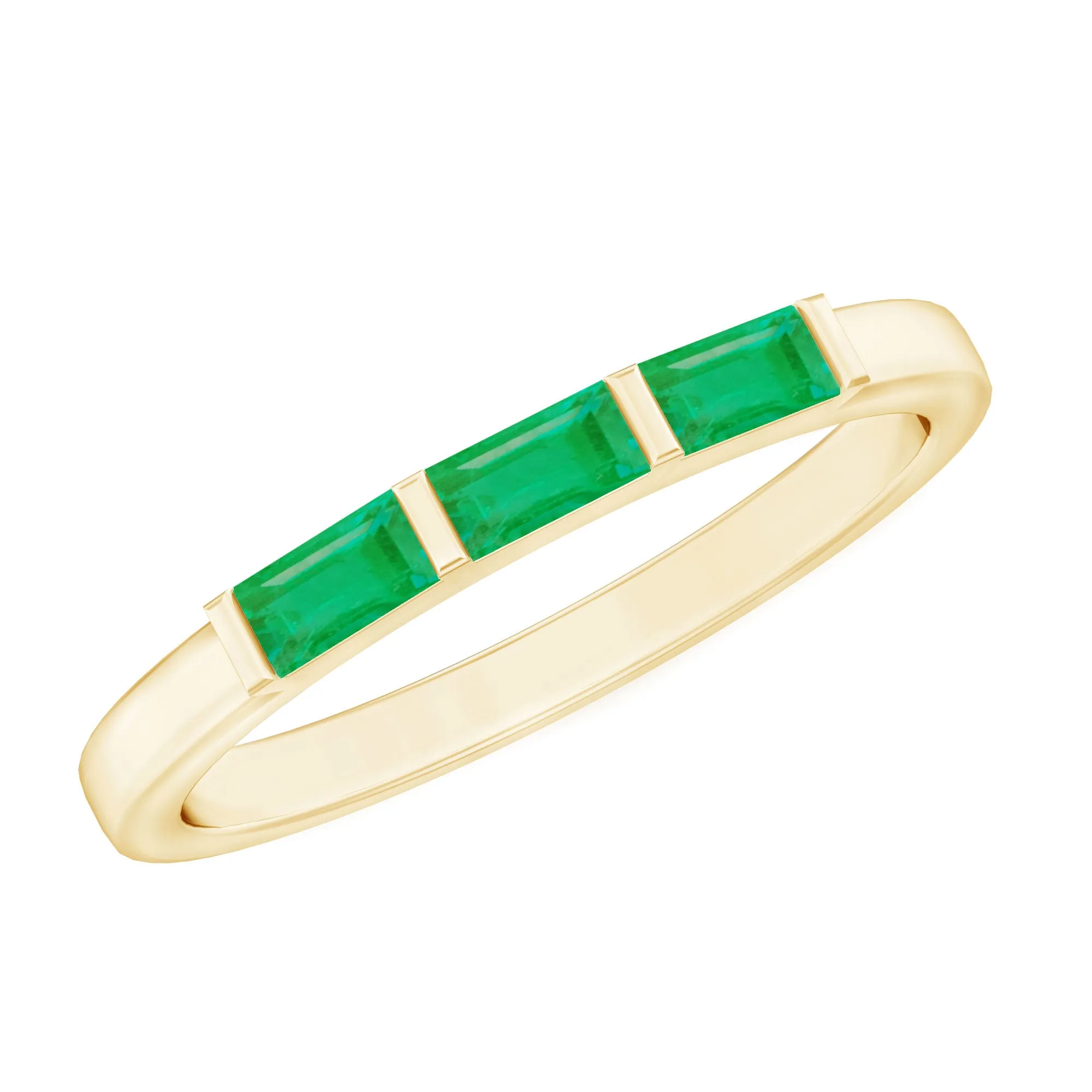 1/2 CT Baguette Cut Emerald Three Stone Stackable Ring