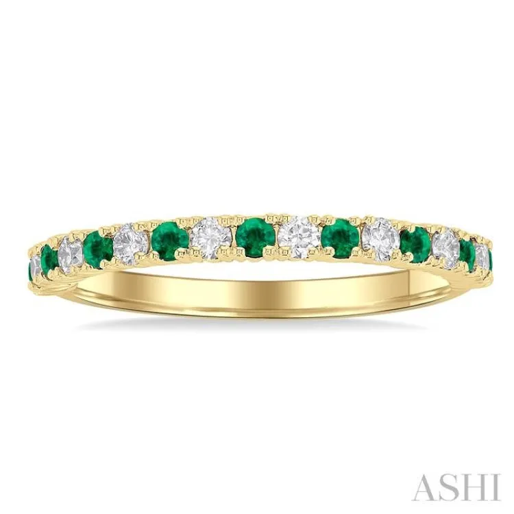 1/4 ctw Petite 1.80 MM Emerald and Round Cut Diamond Precious Stack Band in 10K Yellow Gold