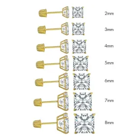 14E00007. - 14 Karat Yellow Gold Screw Backing Square Stud Earring