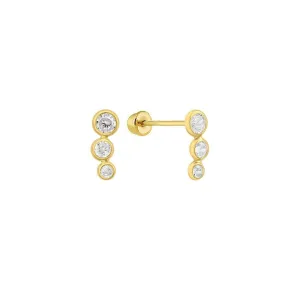 14E00311. - 14 Karat Yellow Gold 3 Bubble Drop CZ Screw Back Stud Earring