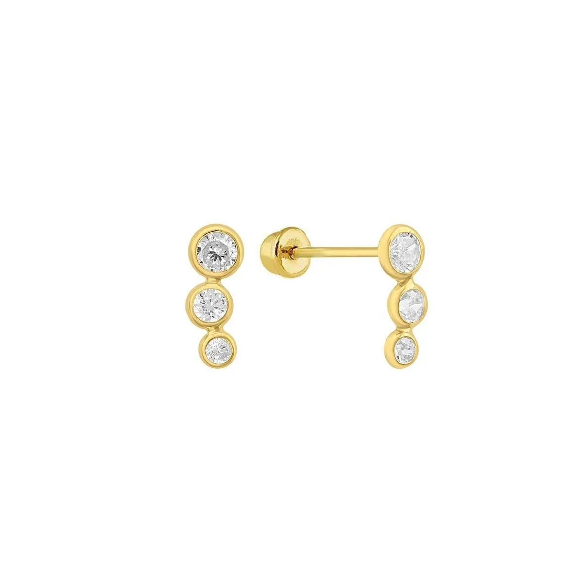 14E00311. - 14 Karat Yellow Gold 3 Bubble Drop CZ Screw Back Stud Earring