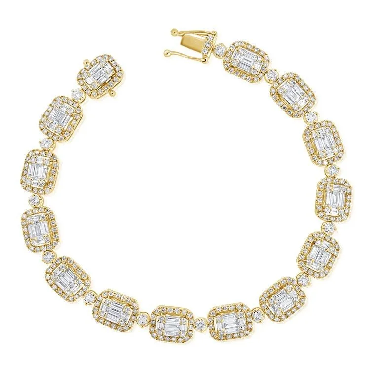 14k 2.37Ct Baguette 70 Diamonds, 3.44Ct (325) Round 325 Diamonds Bracelet, available in White, Rose and Yellow Gold