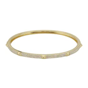 14K Gold 3-Row Diamond Pave Pyramid Stud Bangle