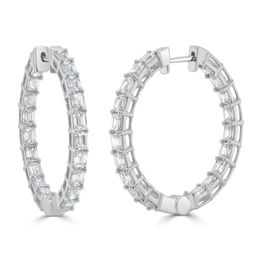 14k Gold & Emerald-Cut Diamond Hoop Earrings - 5.16ct