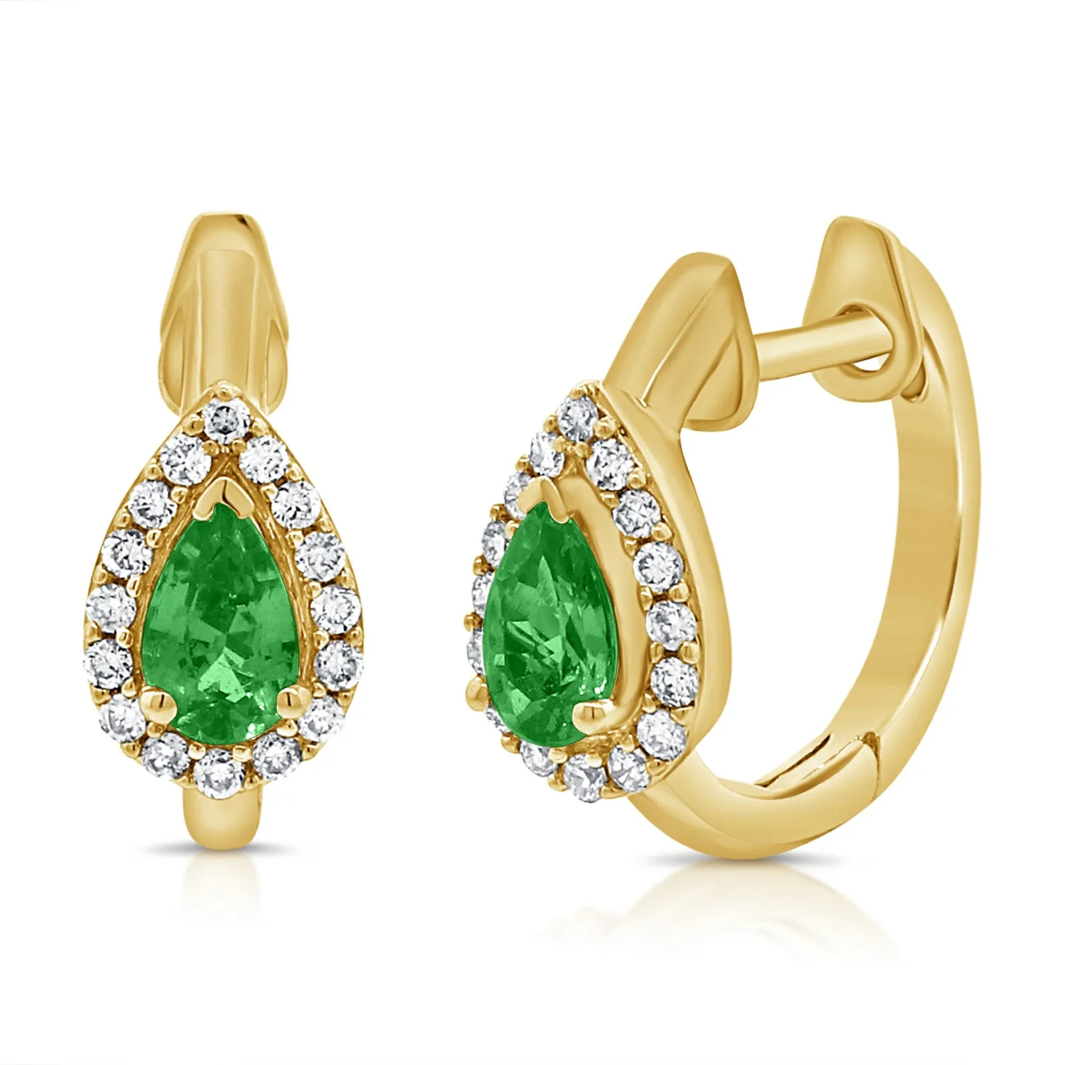 14k Gold Diamond & Emerald Huggie Earrings