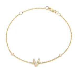 14K Gold Initial "V" Bracelet With Diamonds