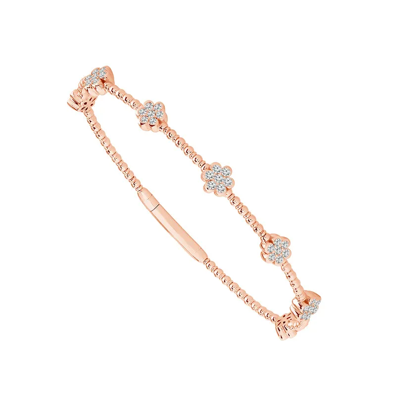 14K Rose Gold 7 Station Flex Bangle with Diamond Flower Clusters