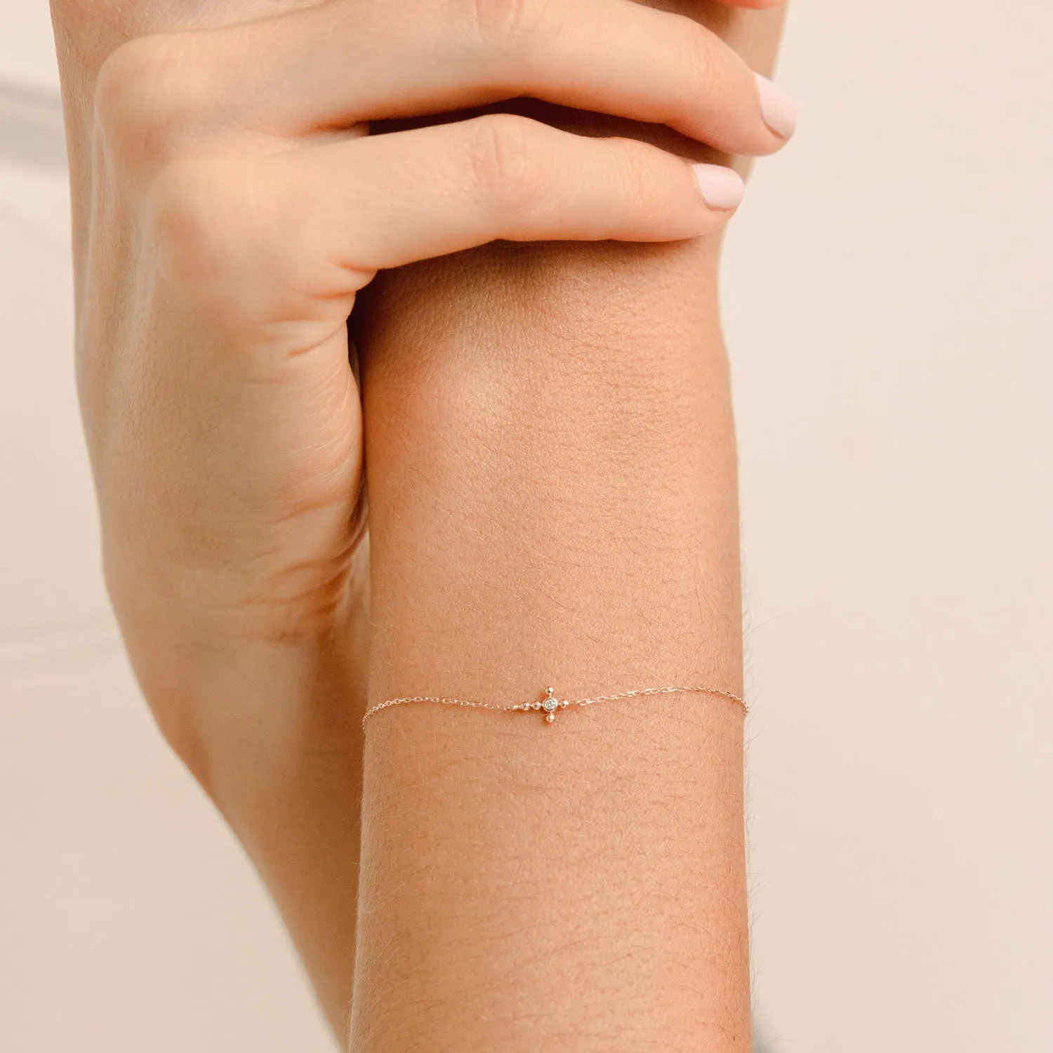 14k Rose Gold Dot Cross Bracelet