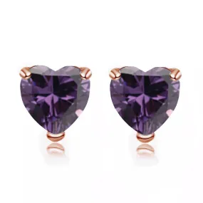 14k Rose Gold Plated 3 Carat Heart Created Amethyst Sapphire Stud Earrings