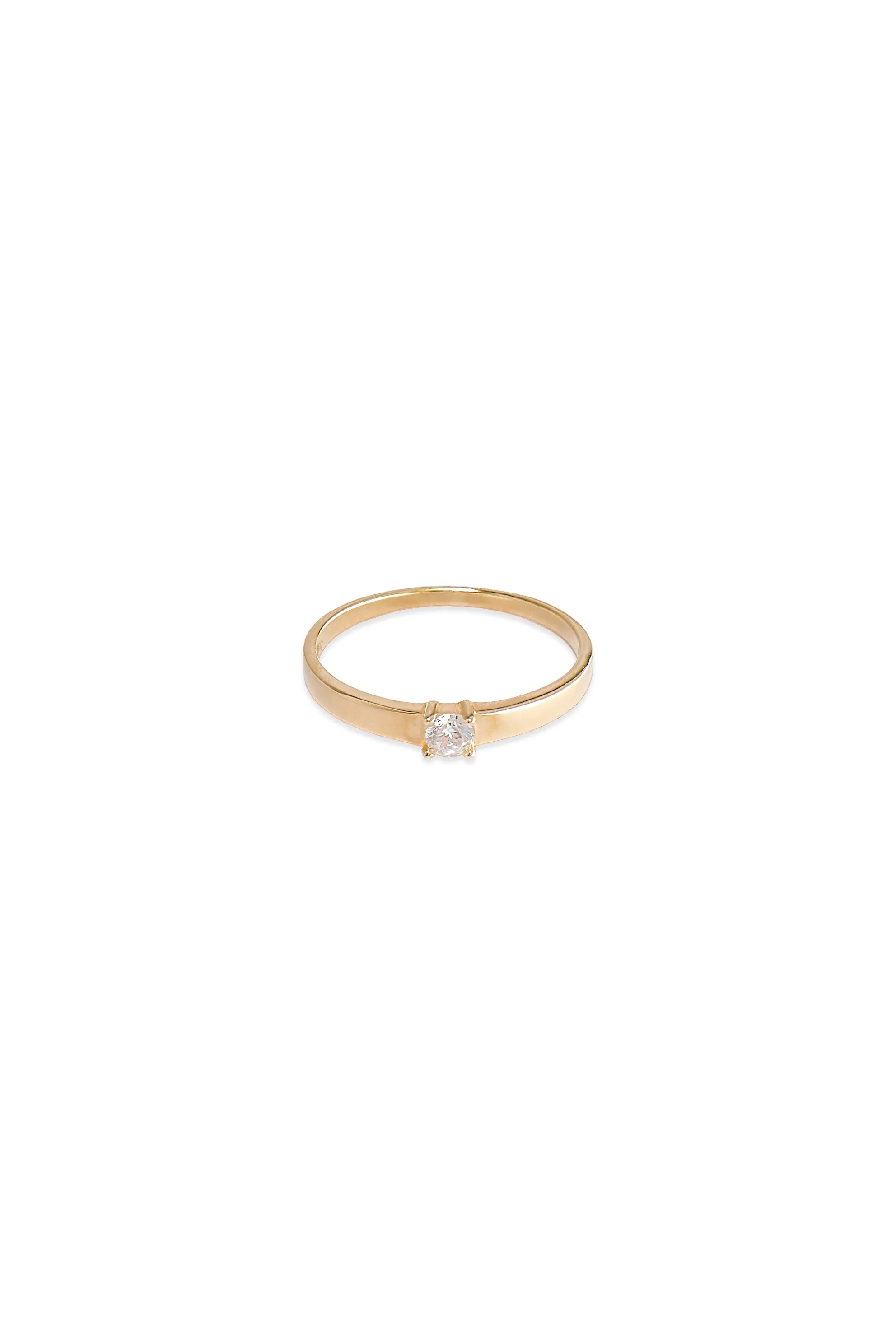 14K Solid Gold Fine Cut CZ 4 Prong Simple Stackable Ring