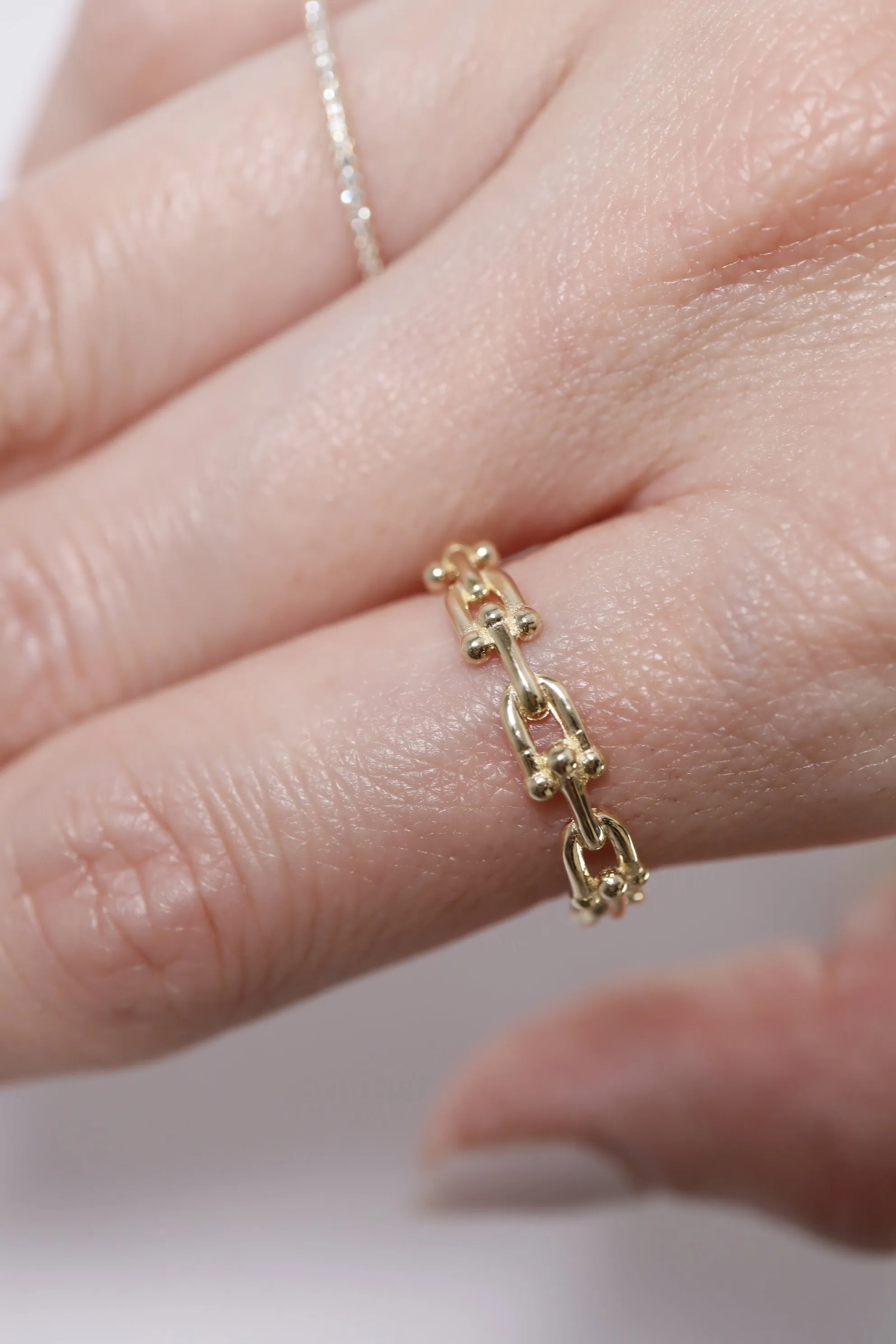 14K Solid Gold TY Linked Chain Stackable Dainty Ring