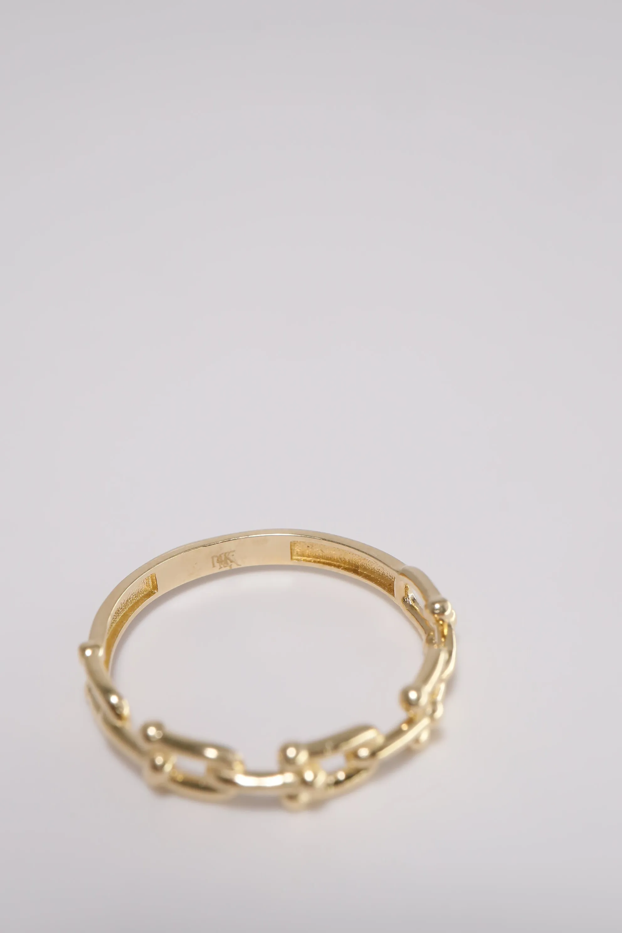 14K Solid Gold TY Linked Chain Stackable Dainty Ring