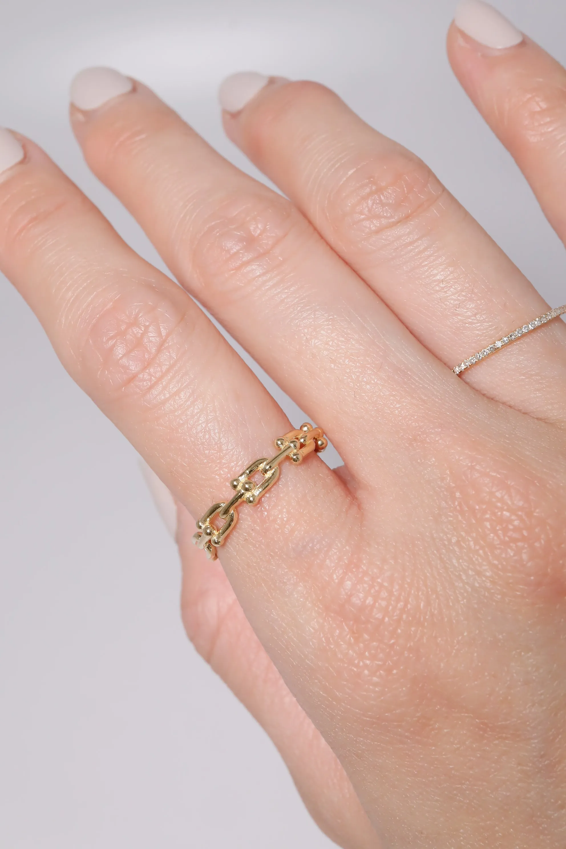 14K Solid Gold TY Linked Chain Stackable Dainty Ring