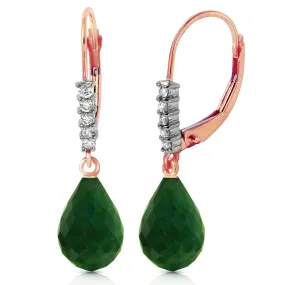 14K Solid Rose Gold Leverback Earrings Natural Diamond & Emerald Certified