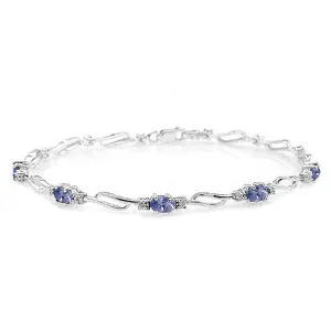 14K Solid White Gold Tennis Bracelet w/ Tanzanite & Diamonds