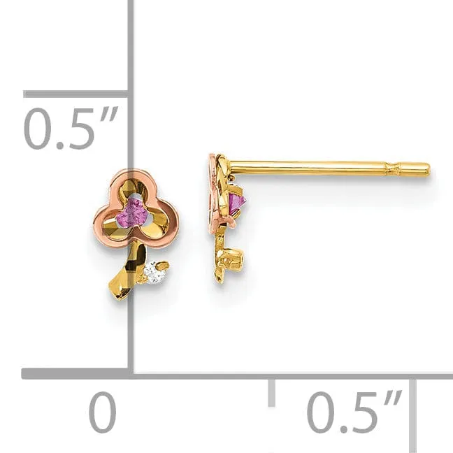 14k Two-tone Gold Clover Post Earrings