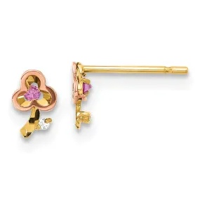 14k Two-tone Gold Clover Post Earrings